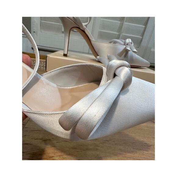 Loeffler Randall Alina Bow Pump Ankle Strap Satin Cream Size 8.5 NIB Chic Classy - Picture 4 of 16